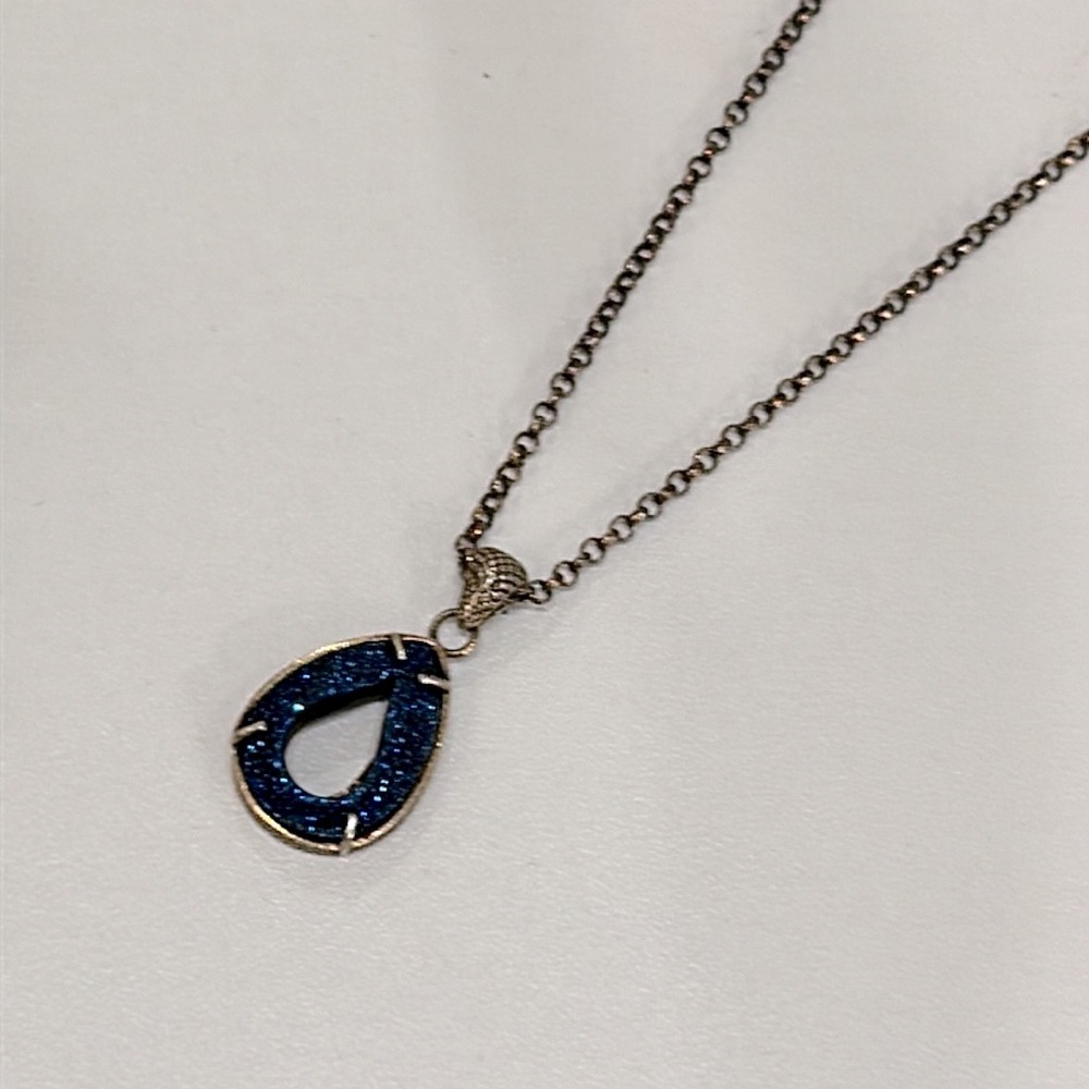 Vintage Cleets 925 Blue druzy Teardrop Necklace